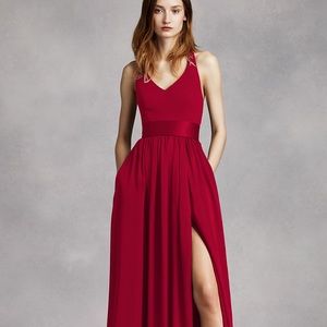 White by Vera Wang // V Neck Halter Gown with Sash